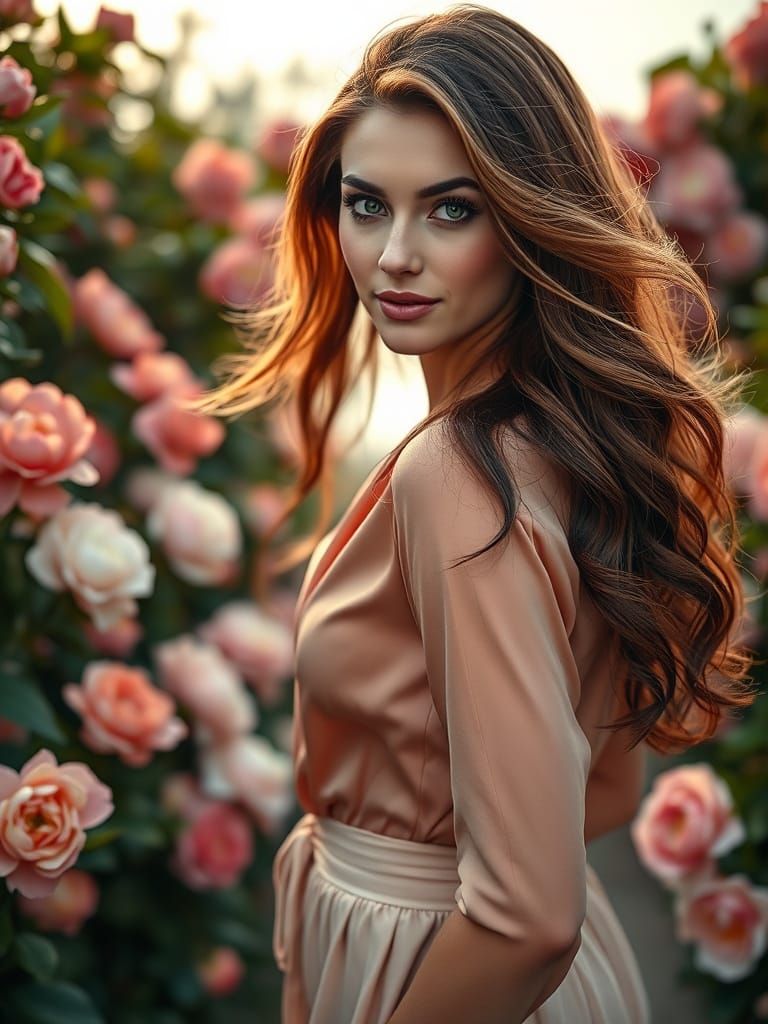 Elegant Woman in Coastal Garden, in Hyper-Realistic Style