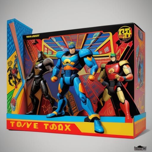 Vibrant Retro Toy Box Art in Comic Book Style