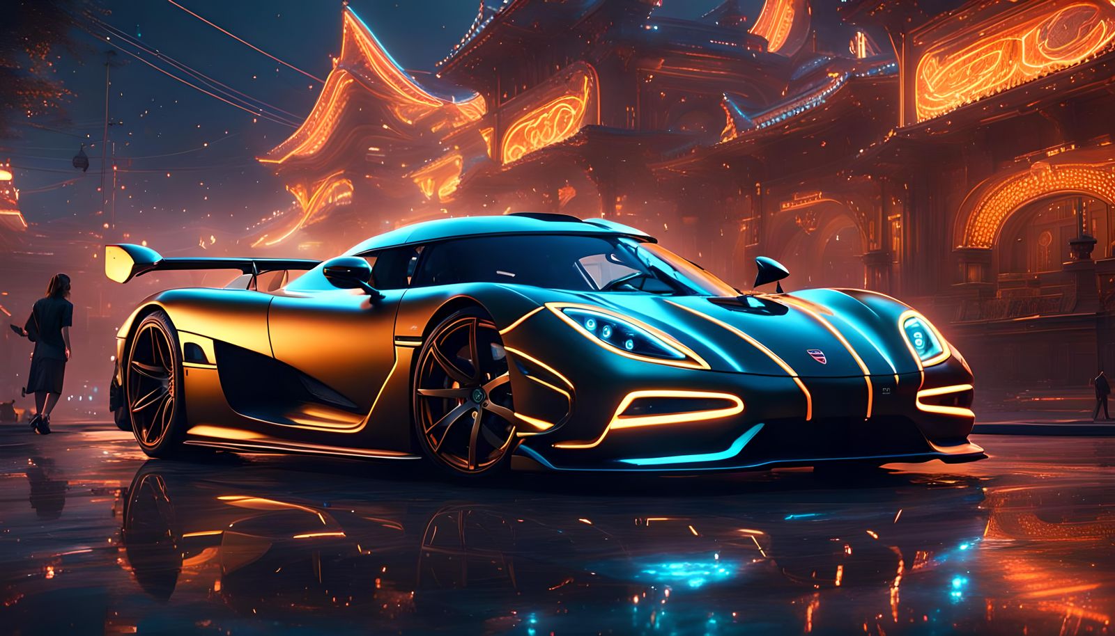 Koenigsegg in Neon and Bronze: Detailed Matte Painting
