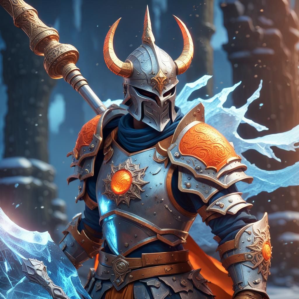 Fantasy Warrior with Mace in Surreal Arena