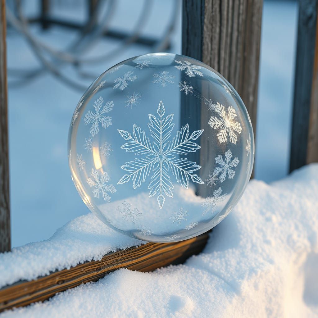 Frozen Orb Blooms with Ice Flowers on Snowy Fence