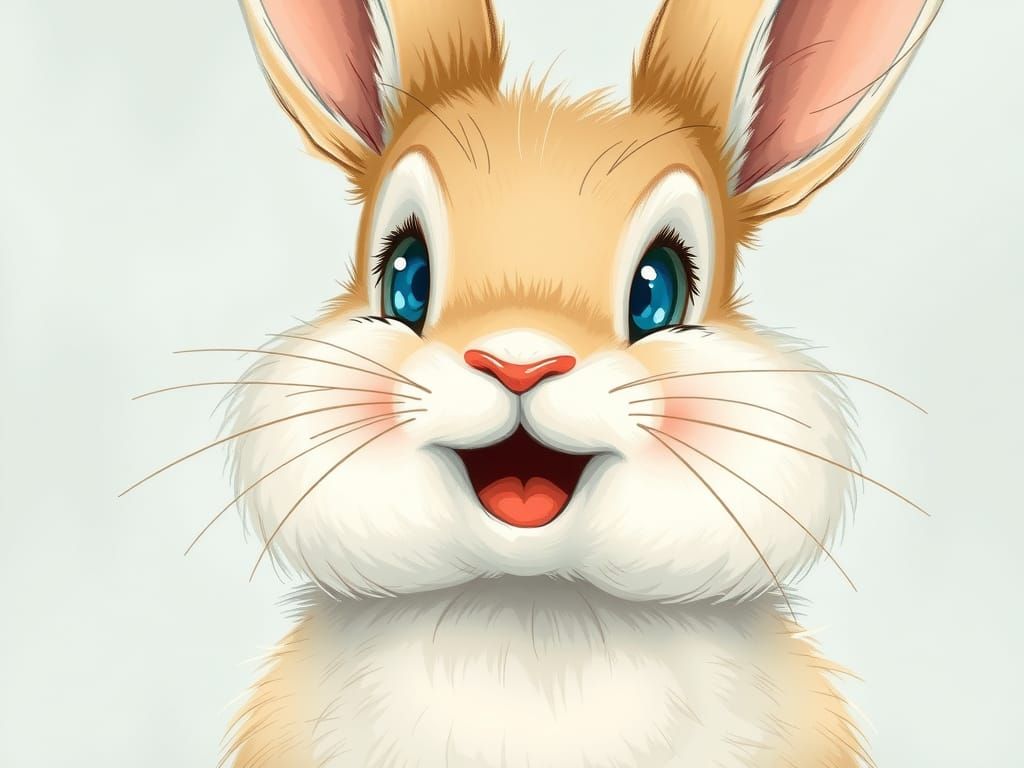 Joyful Rabbit with Blue Eyes in Storybook Style