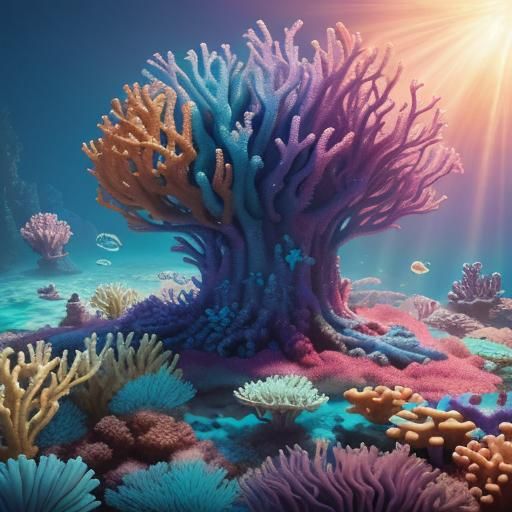 Fluffy Octopus Acrobat in Coral Reef Circus: 3D Art