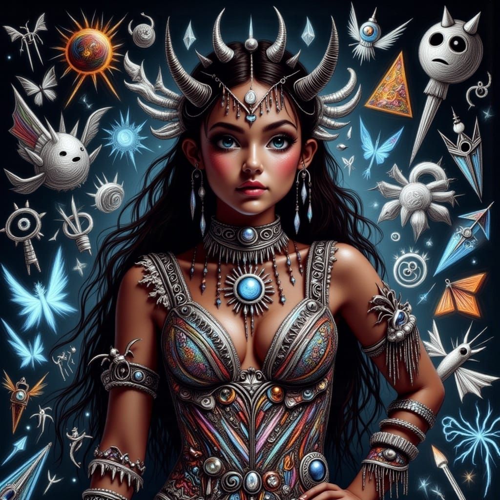 Beautiful Woman in Futuristic Neon Jewelry