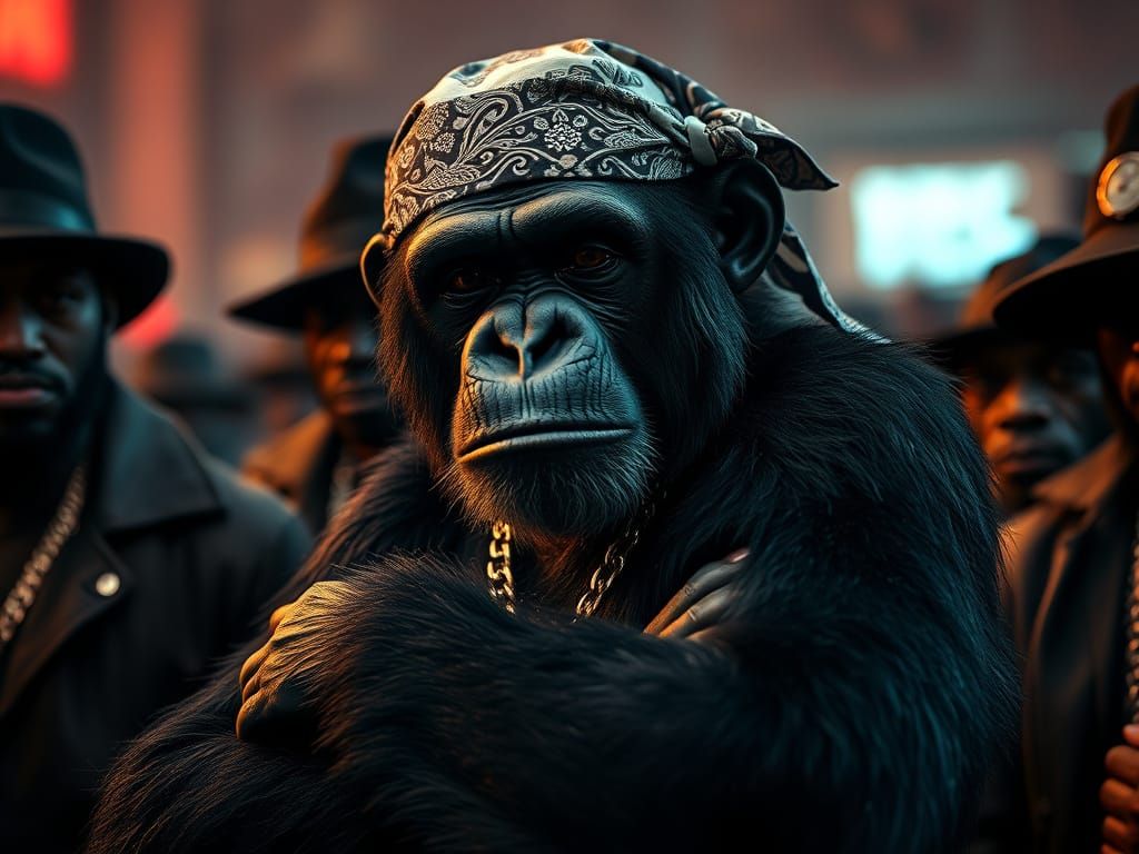 Gangster Chimpanzee in Old Hip Hop Style