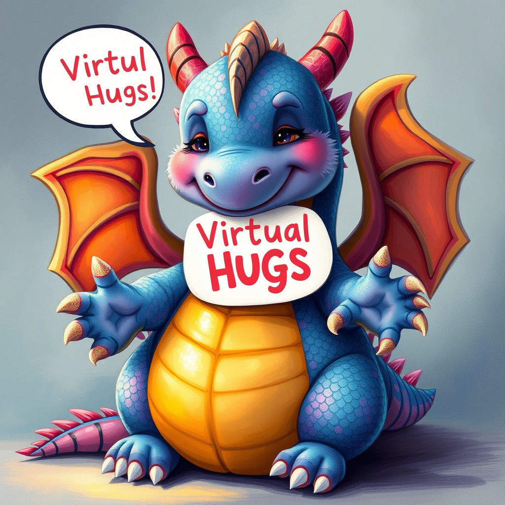 Plush Dragon Offering Virtual Hug: Heartwarming Illustration