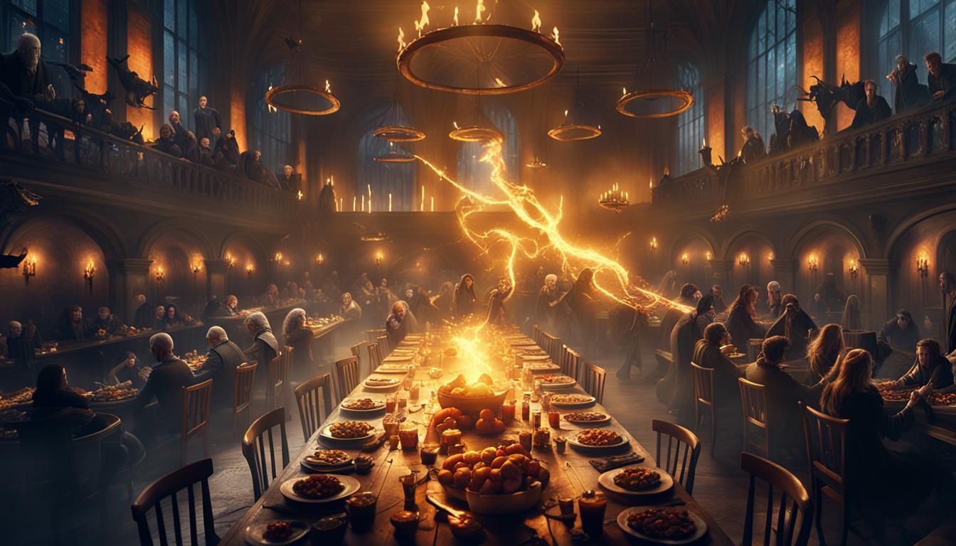 Hogwarts Battle in the Main Hall: 3D Digital Art