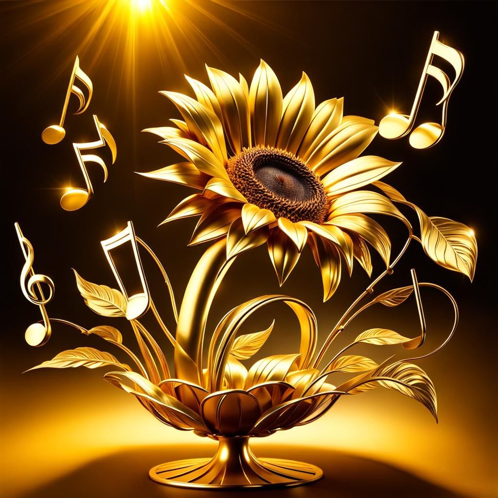 Golden Musical Notes Dance Around Sunflower