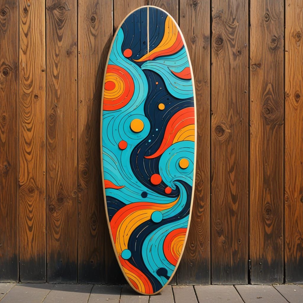 Street art on a wooden surfboard