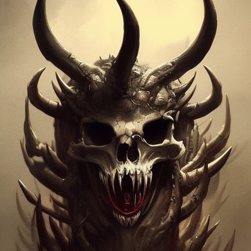 Demonic Animal Skull with Long Tongue, Dark Fantasy Art