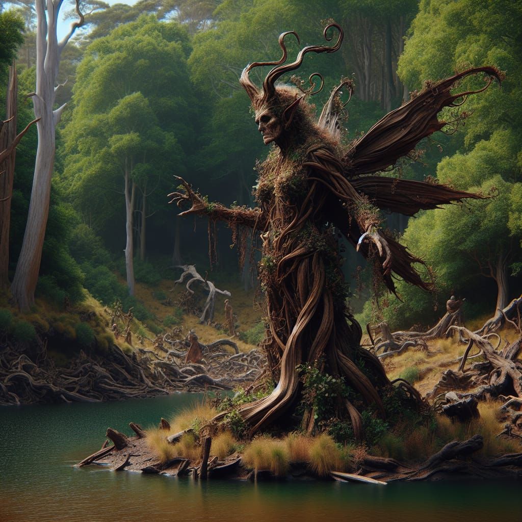 Dark Fantasy Tree Fairy in a Haunting Lush Forest