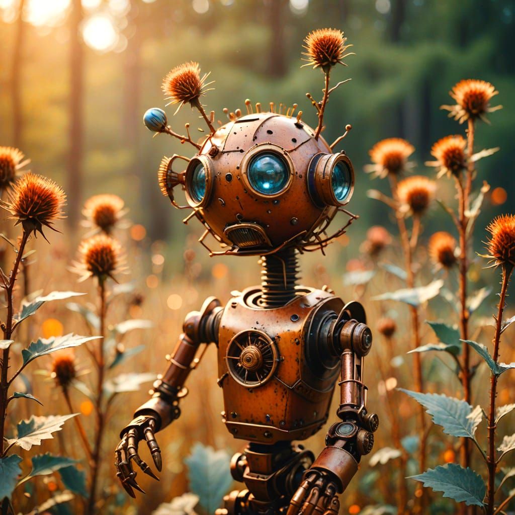 Mechanical Thistle Blooms in a Rusty, Industrial Garden