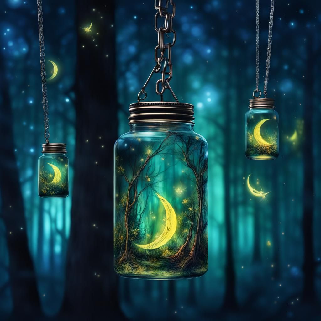 Fireflies in Vials in Night Forest by Griffiths