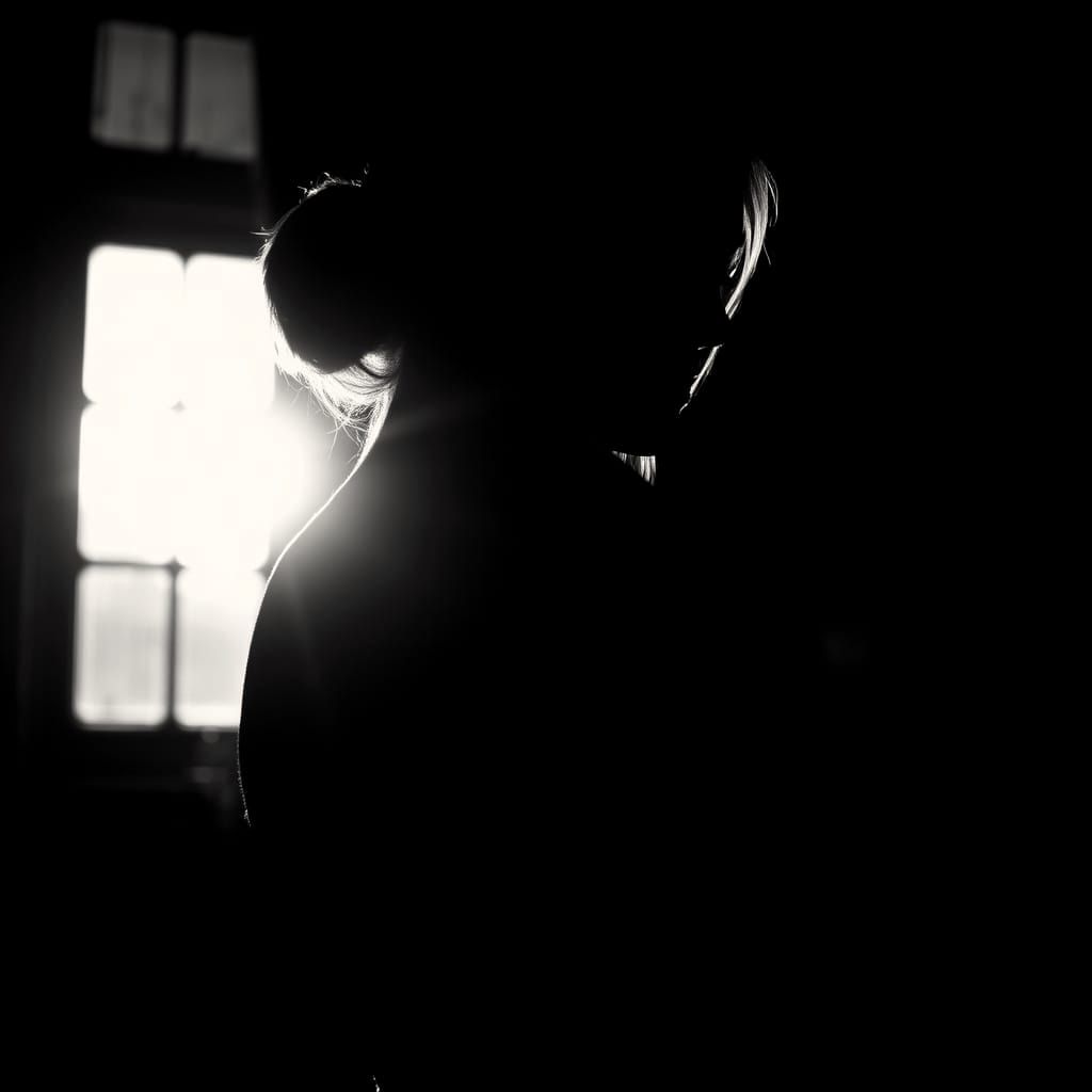 Elegant Backlit Silhouette in Classic Black and White Photog...