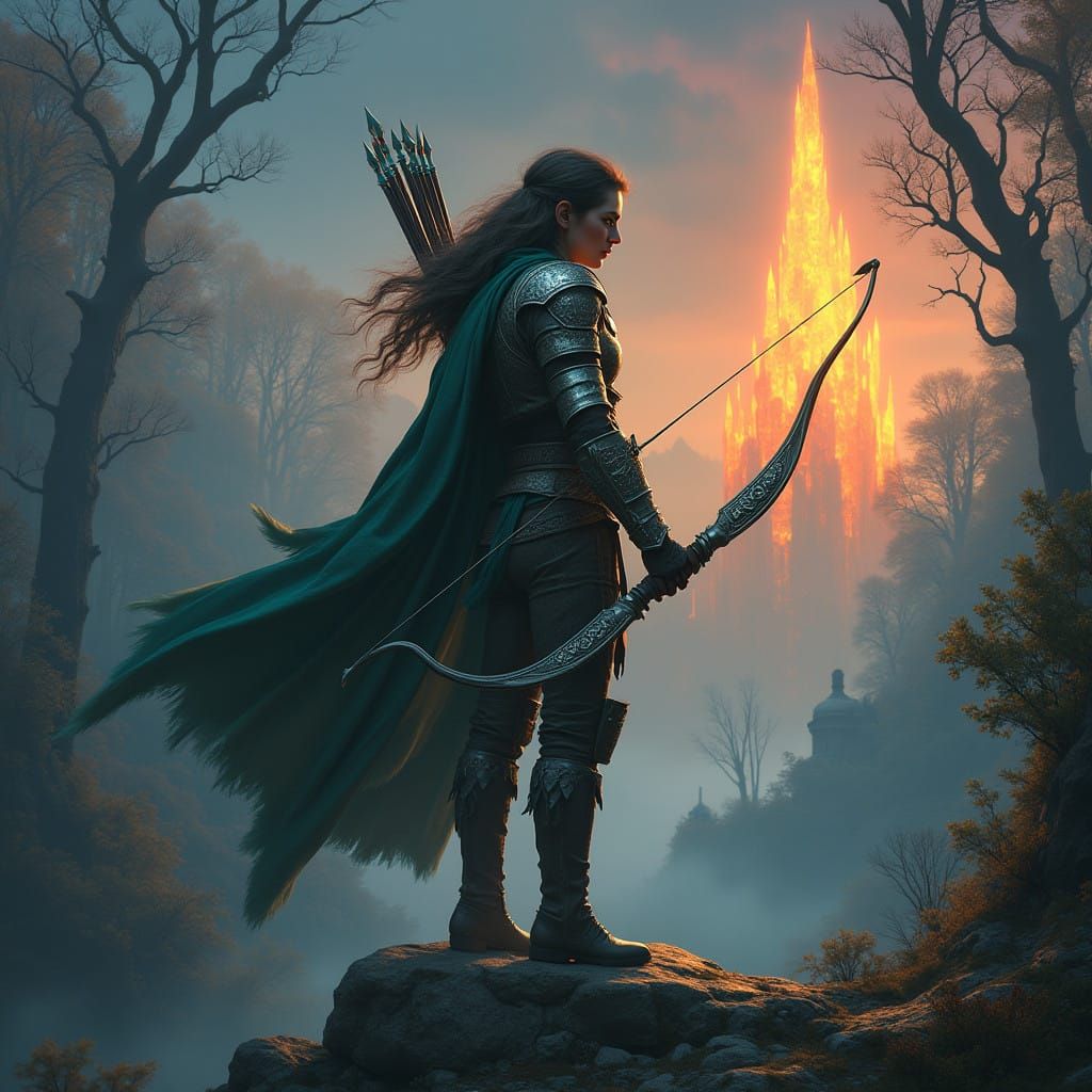 Mystical Archer Embarks in a Dreamlike Ruin Landscape