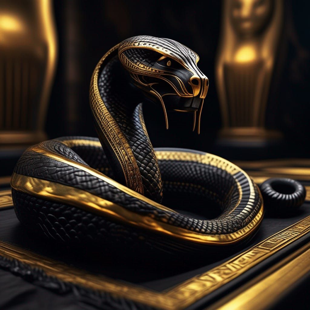 Ancient Egyptian Cobra in Black and Gold