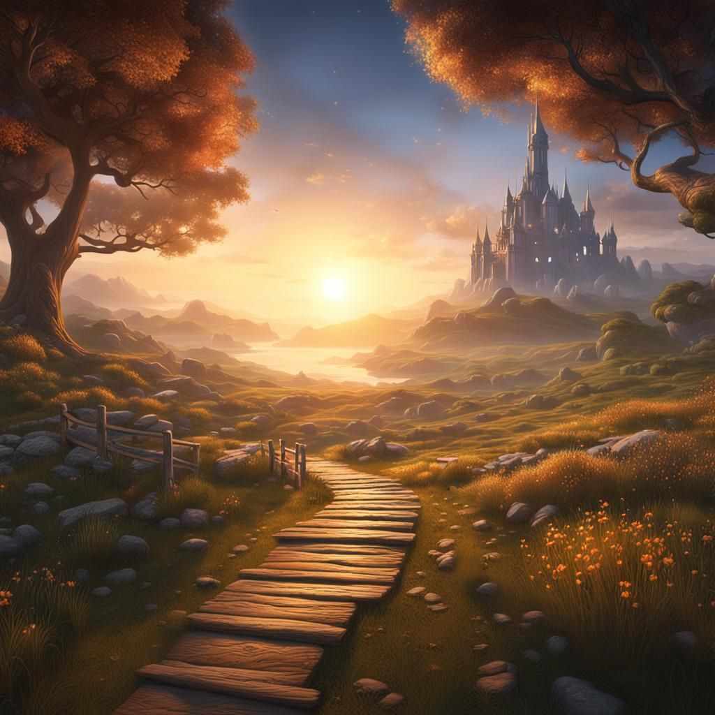 Sunrise Landscape: Detailed Matte Painting in Fantasy Style