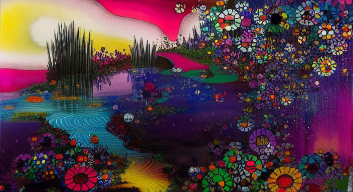 Vibrant Water Garden in Whimsical Abstract Realism