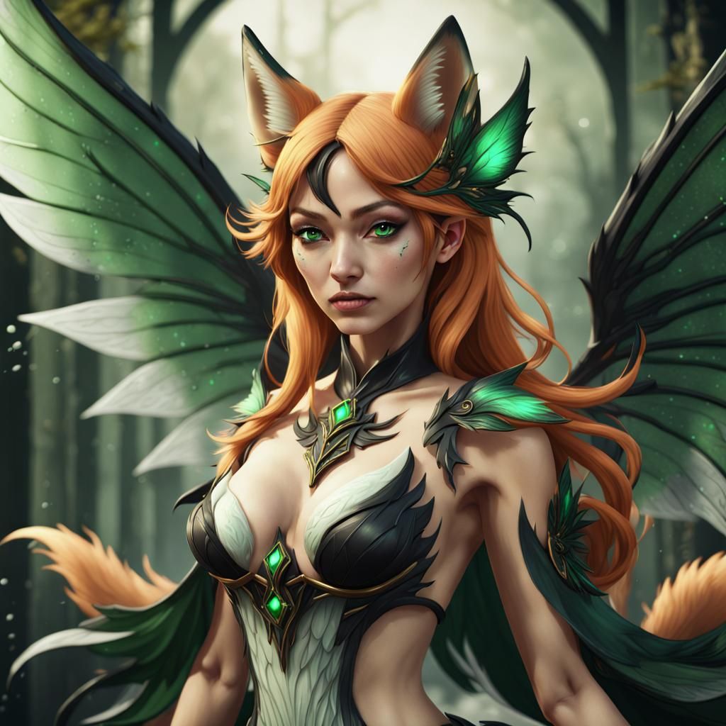 Kitsune with Fairy Wings: Fantasy Concept Art