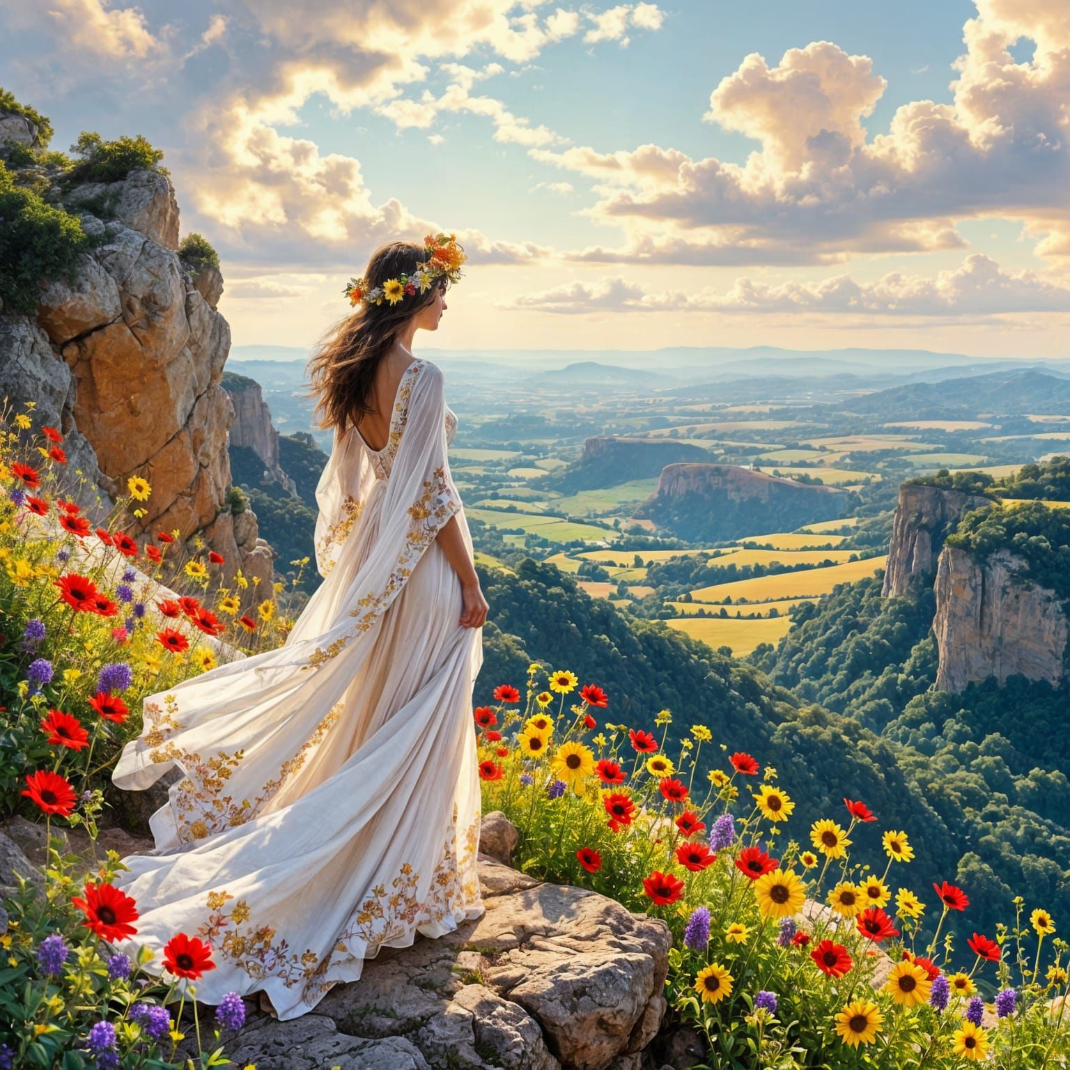 Woman Surrounded by Vibrant Foliage in a Whimsical Colorful ...
