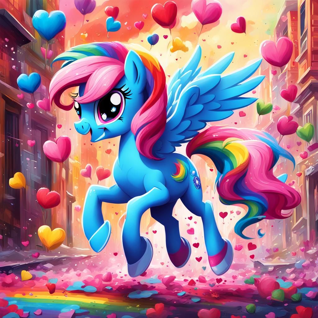 My Little Pony Running on a Rainbow in Graffiti Art