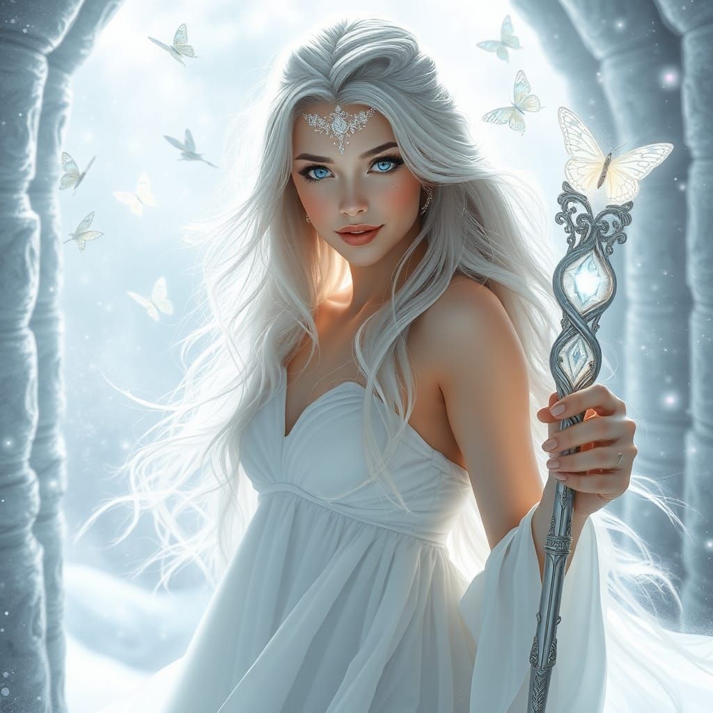 Ethereal Woman Steps Through Shimmering Portal