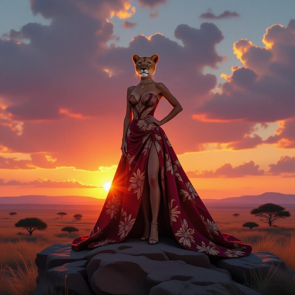 Lioness in Versace Gown Surveys Her Kingdom