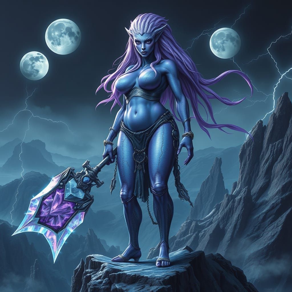 Colossal Alien Woman with Crystalline Weapon