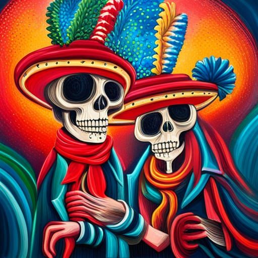 Mexican Street Art: Dancing Skeletons in Sombreros