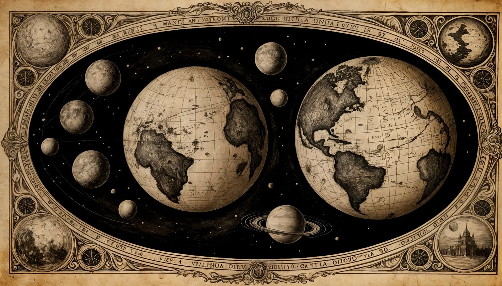 Pluto Detailed Charcoal Drawing on Parchment