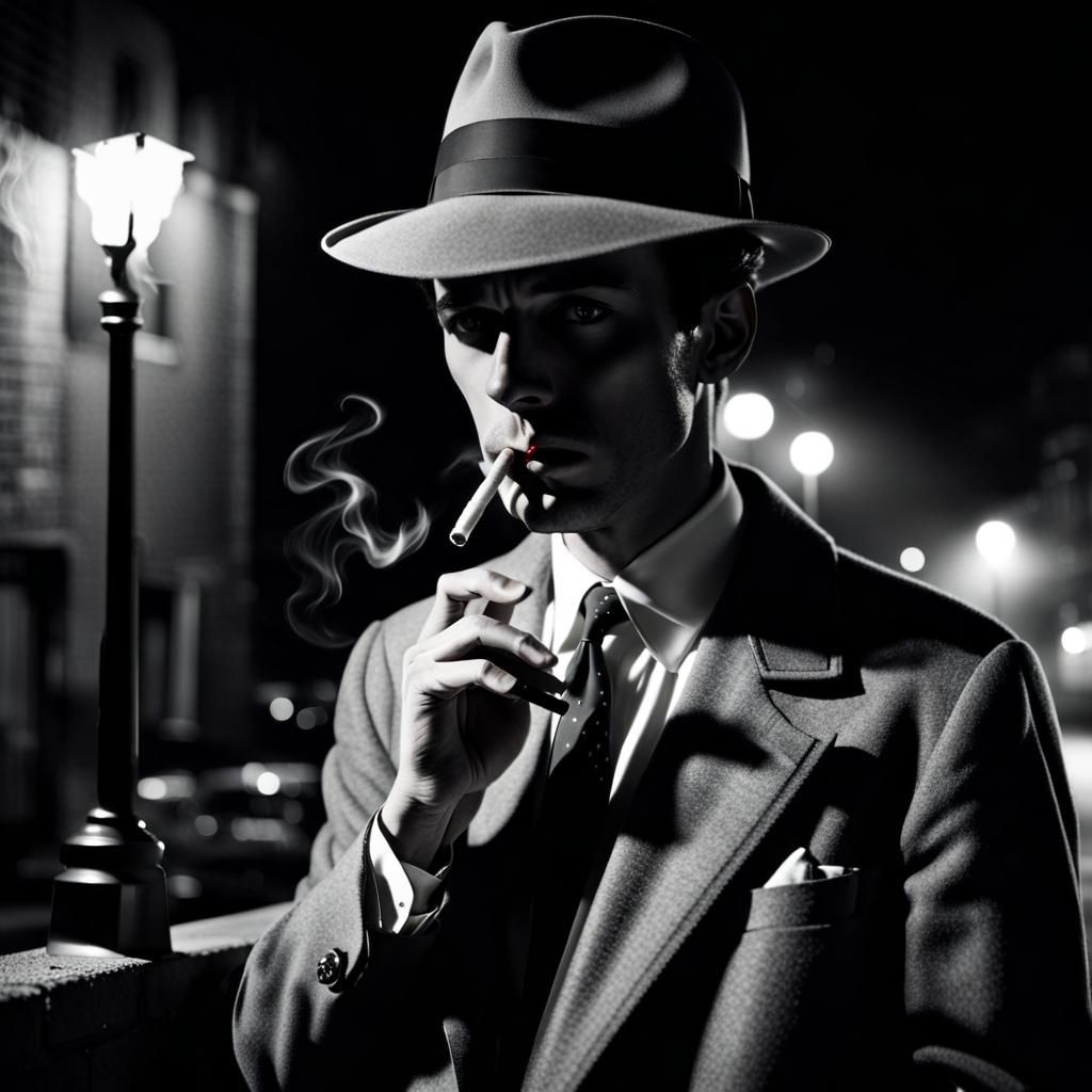 Film Noir Detective Smoking at Night