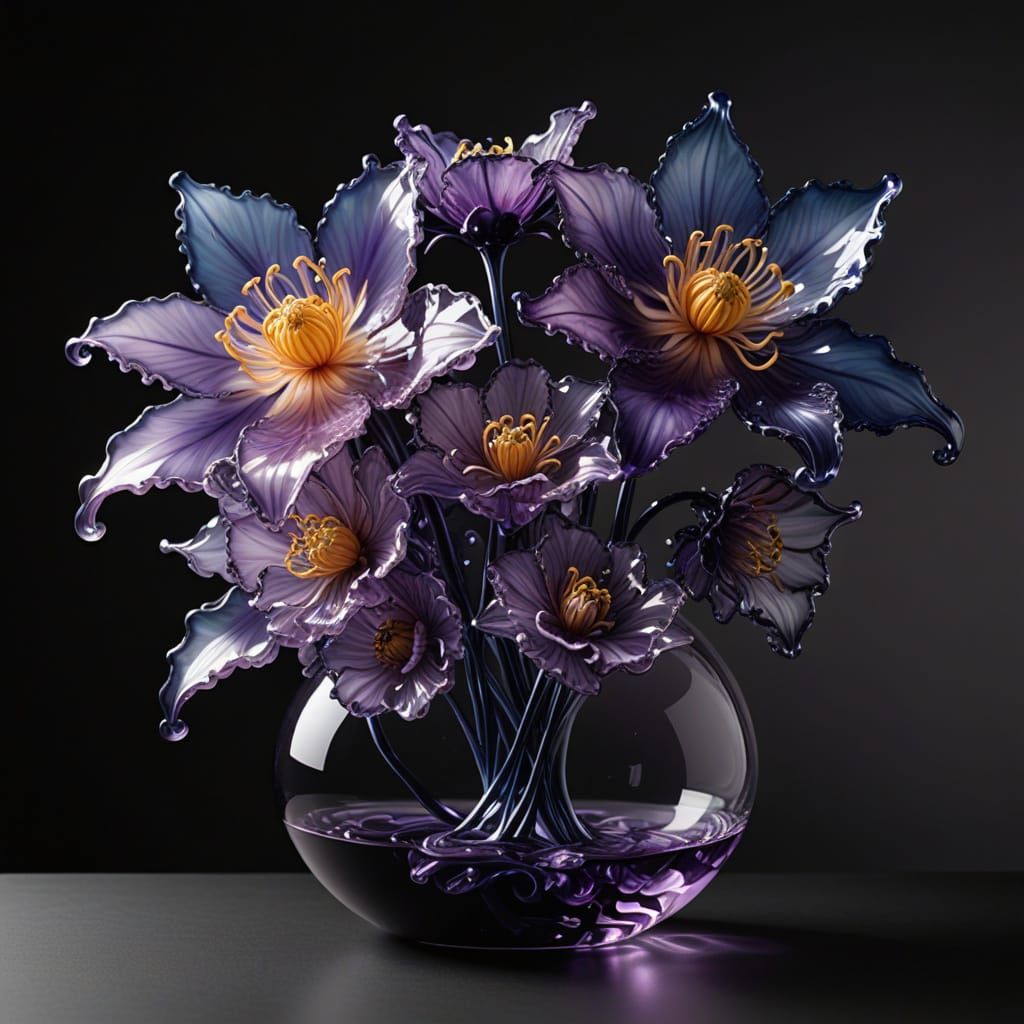 Elegant Glass Flowers in Hyper-Realistic Sculpture