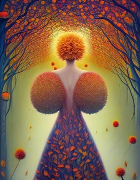 Four Seasons in Mycelium Network, Magic Realism Style