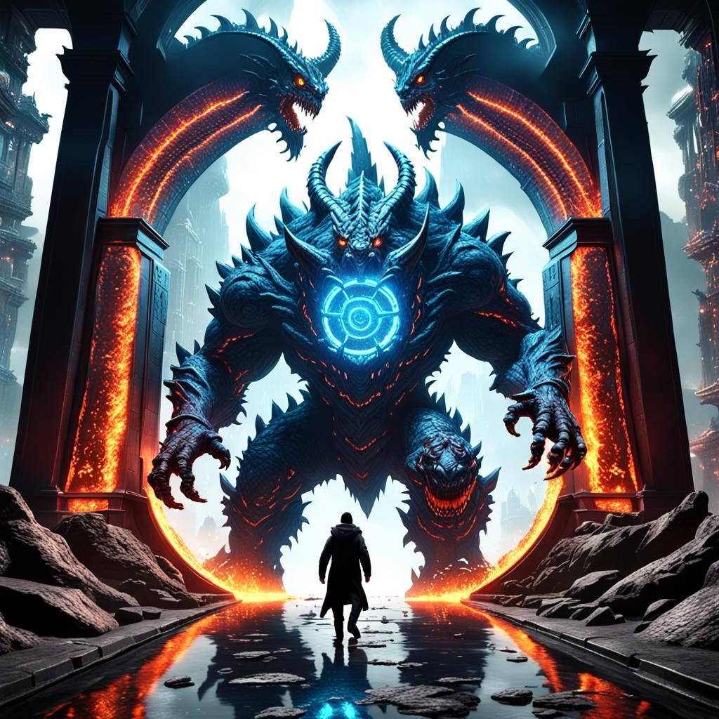 Demonic Kaiju Emerges: Detailed Matte Painting