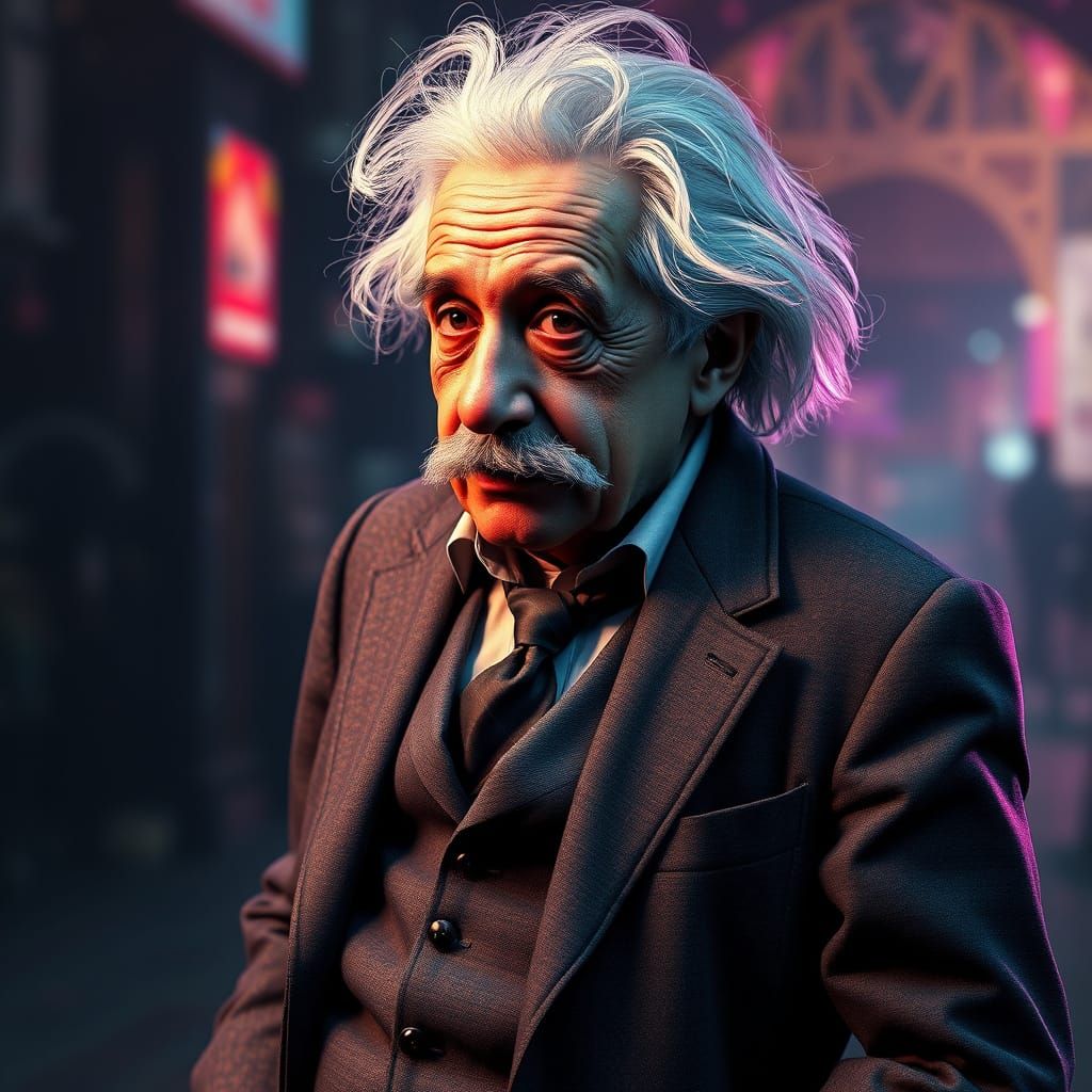 Einstein in Dark Fantasy Style with Neon Details