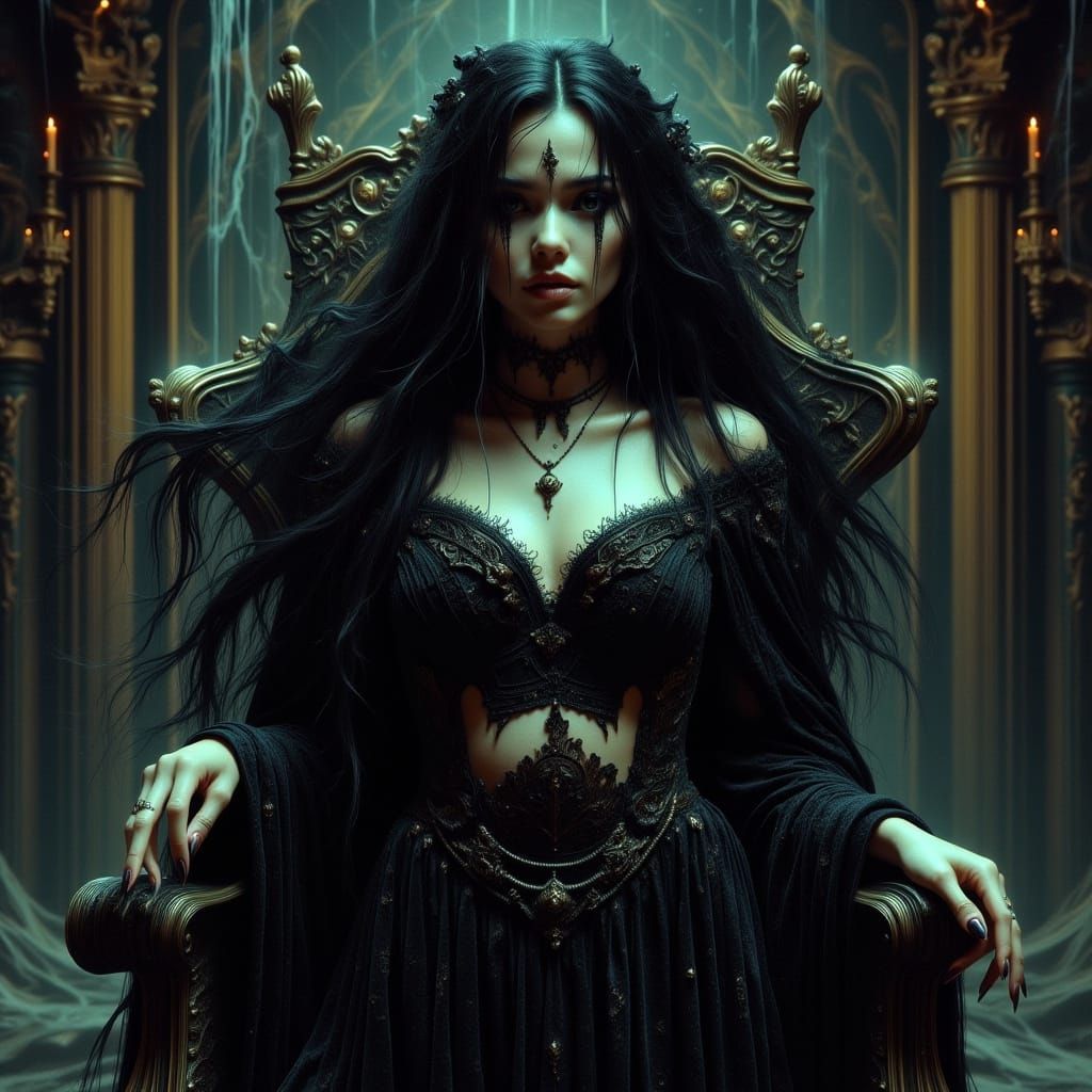 Gothic Princess in Castle Throne Room - Dark Fantasy Art