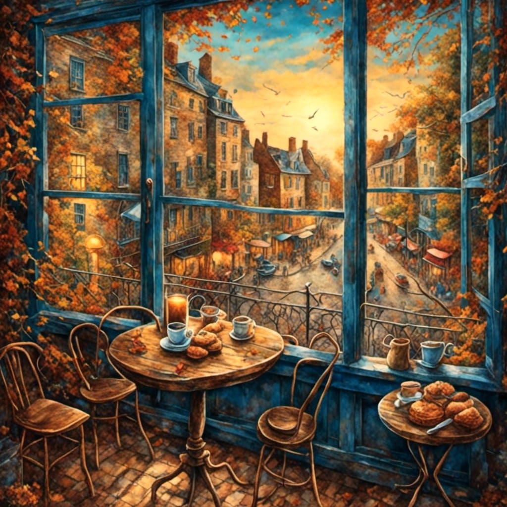 Cozy Cafe Scene on a Rainy Day