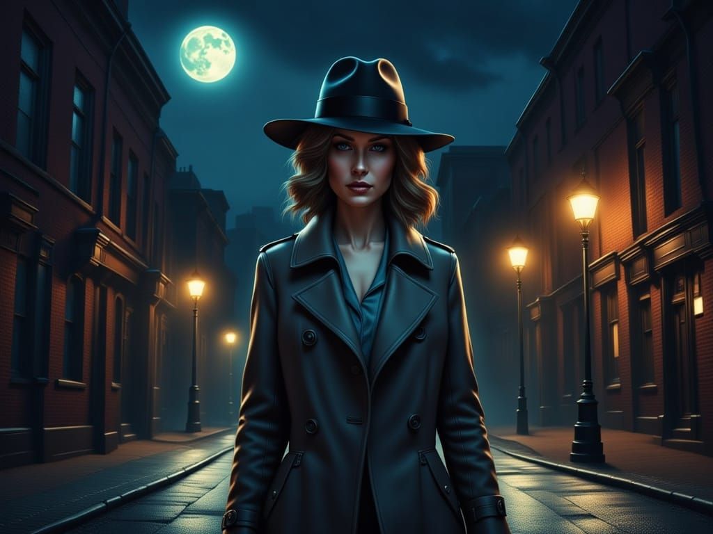 Film Noir Woman Walking at Night