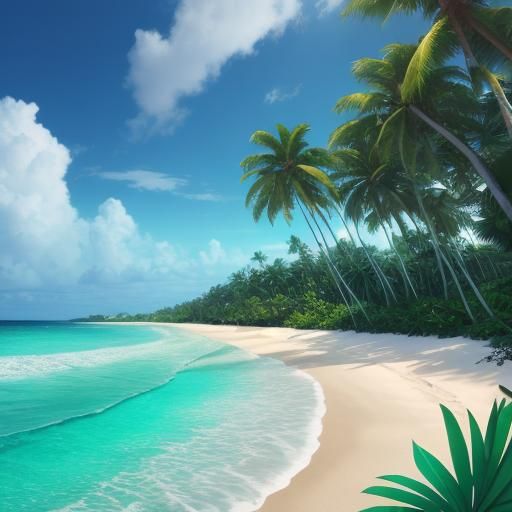 Tropical Beach Tree Hands: Vivid Digital Art