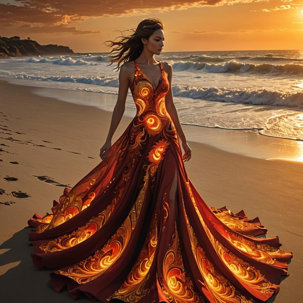 Woman's Fiery Dress Creates Dragon on Beach