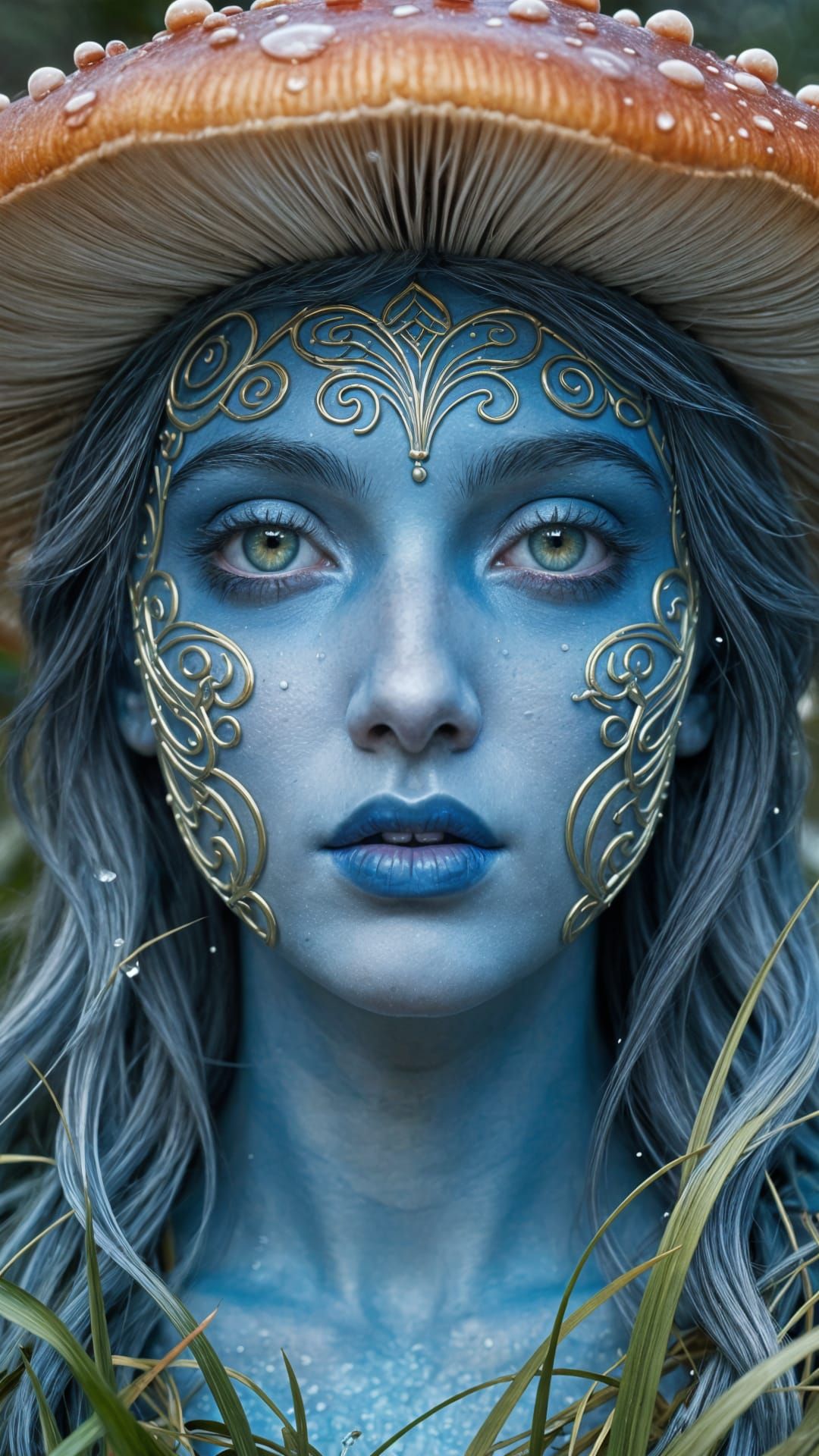 Blue Toadstool Goddess Portrait in Hyperdetailed Epic Style