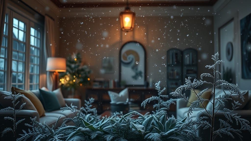 Winter Garden Sanctuary in Dimly Lit Ambiance