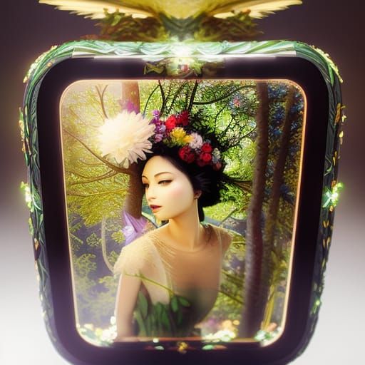 Surreal Portrait: Woman of Trees and Flowers in 3D