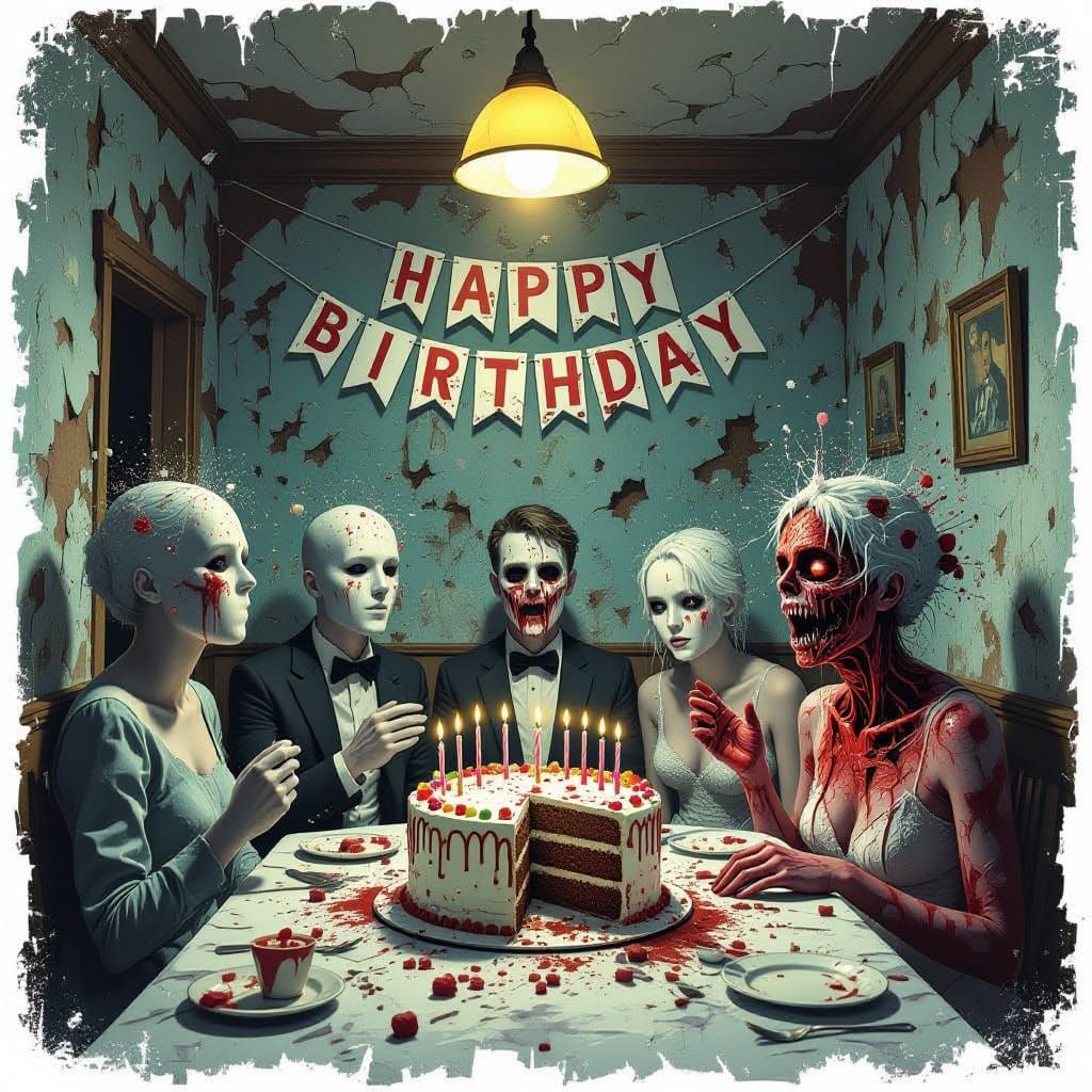 Surreal Analog Horror Birthday Party Illustration