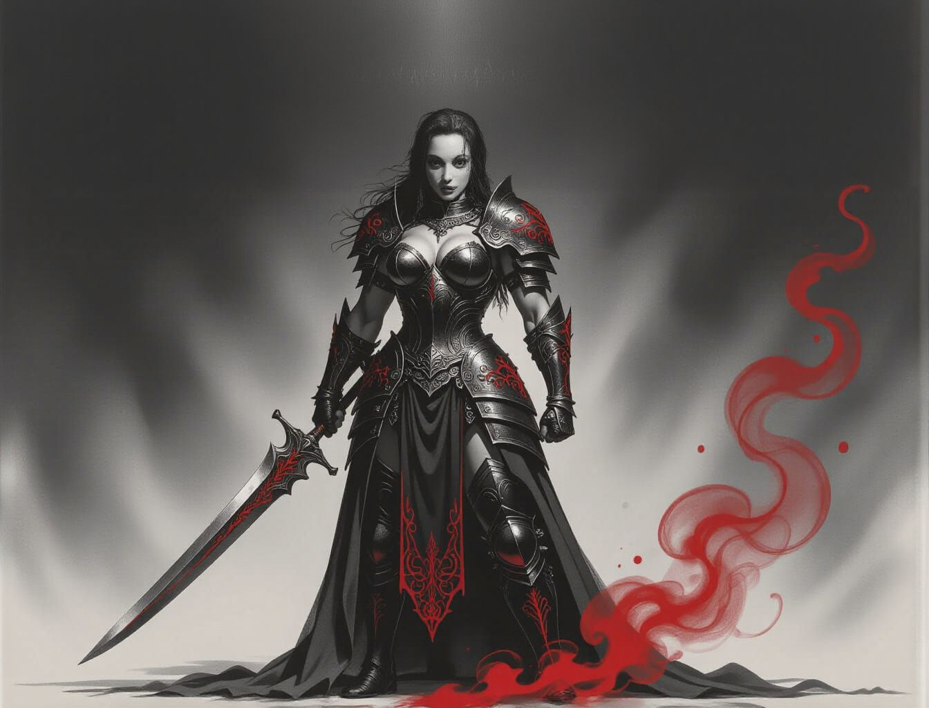 Buff Female Warrior in Ornate Black Armor