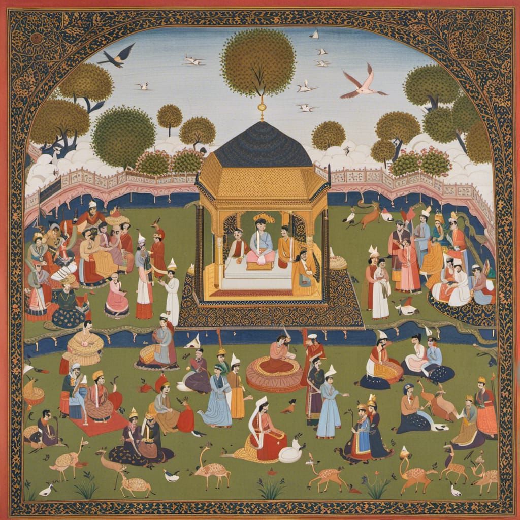 Mughal Prince on Throne in Opulent Palace