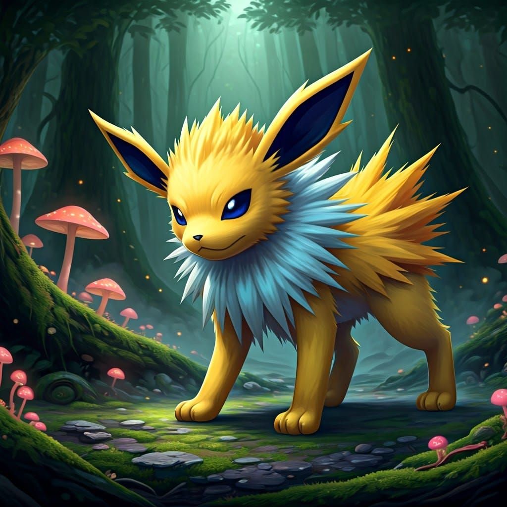 Electric Eeveelution Jolteon Stands Tall Amidst Stormy Lands...