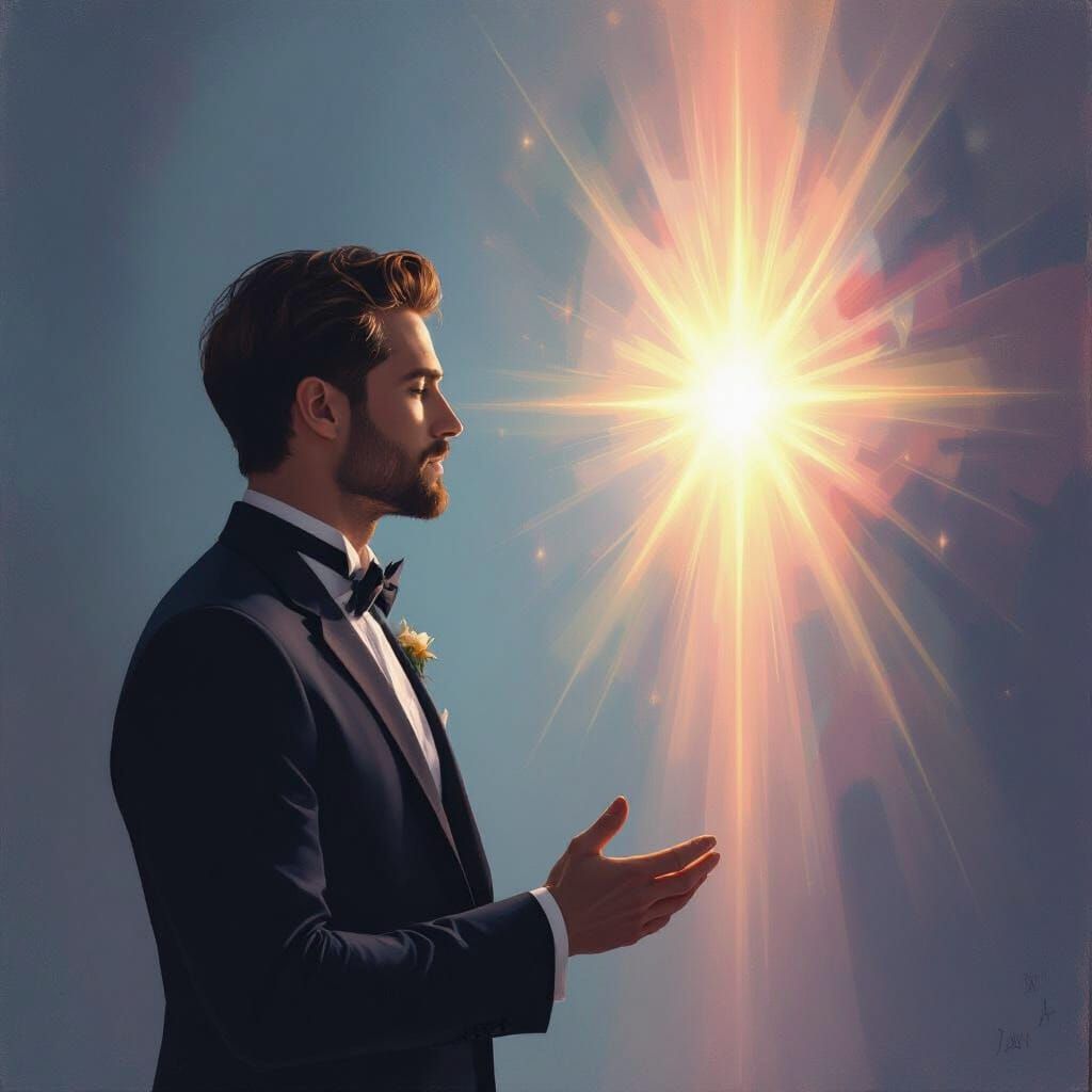 Man Speaks to Divine Light in Dreamy Ethereal Style