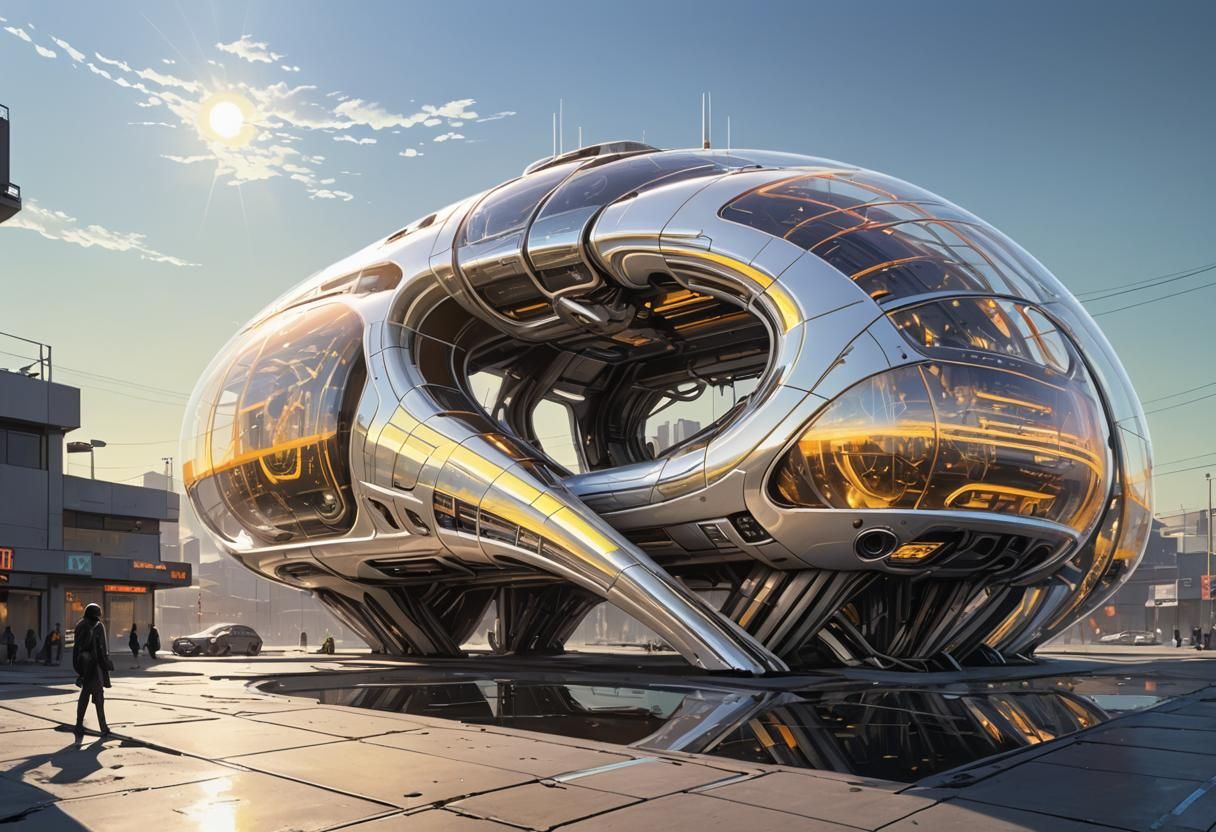 Cyberpunk Architecture with Neon Accents and Geometric Detai...