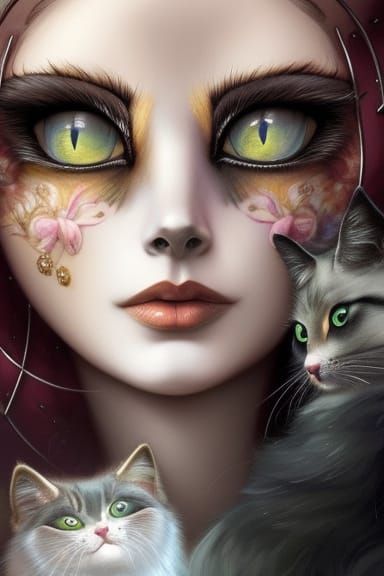 Hyperdetailed Fluffy Cat Face in Horror Style